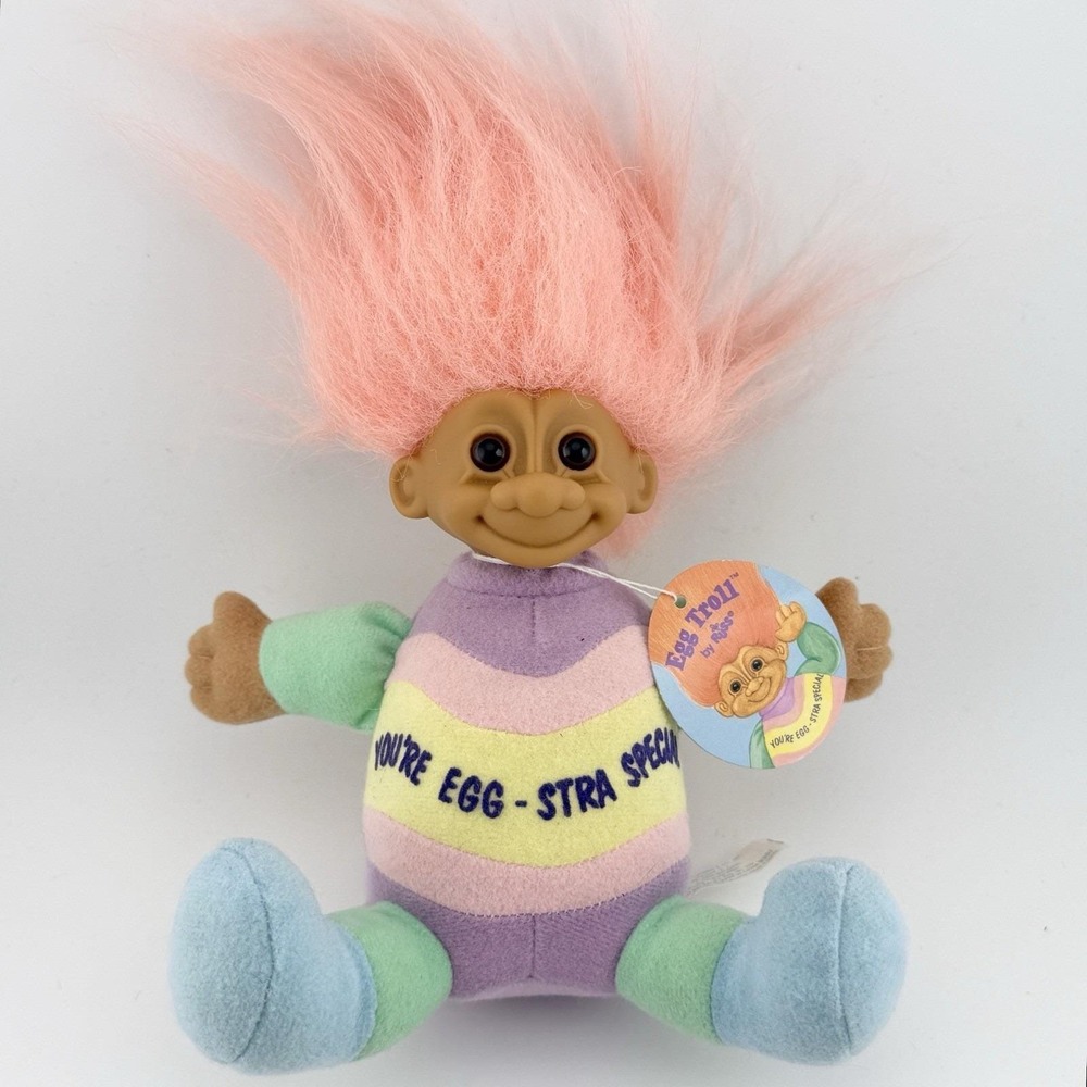 Vtg Russ Troll Doll Easter Egg Plush 6" Egg-Stra Special Pink Hair NWT No 2416 F